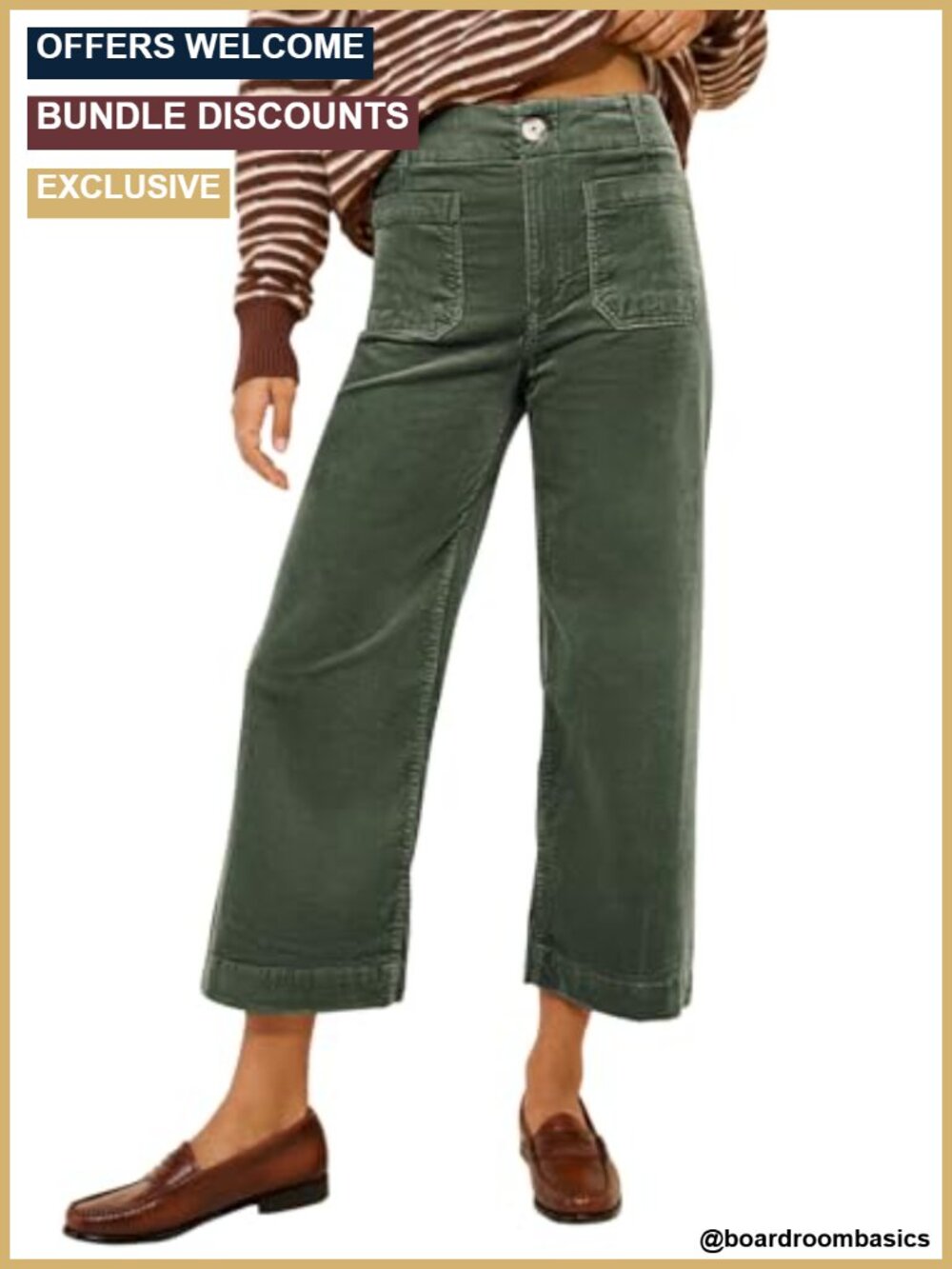 Womens Zipper Corduroy High Waisted Straight Leg Cropped Trousers